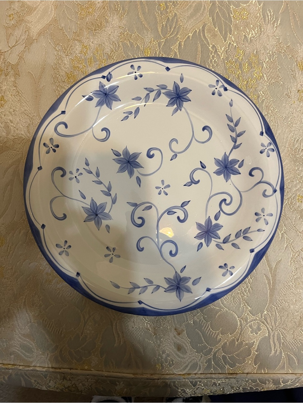 Sonoma White Porcelain Plate with Blue Floral Scrolls